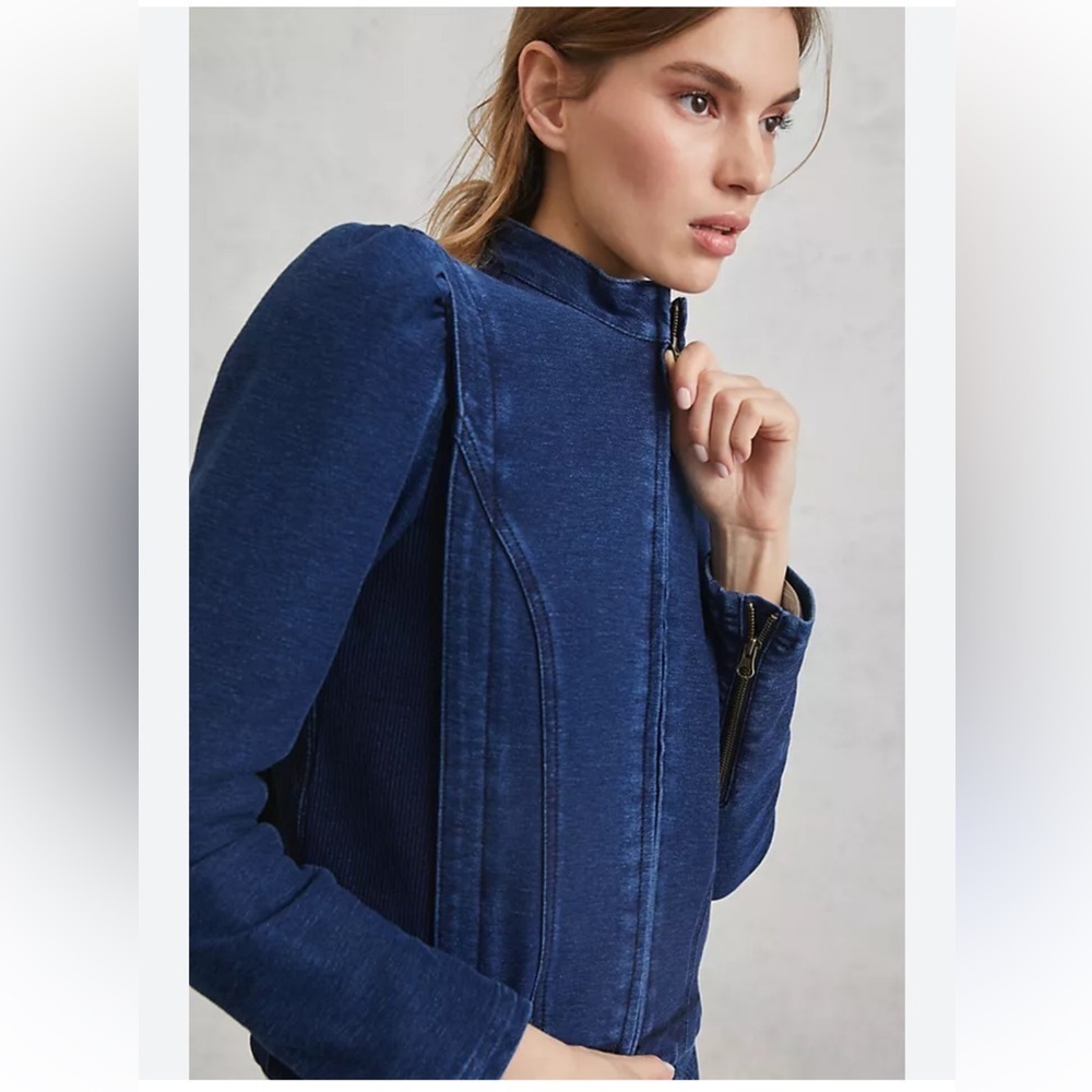 Pilcro by Anthropologie Anita Indigo Denim Crop Zip Up Jacket Women’s Medium - Picture 1 of 6